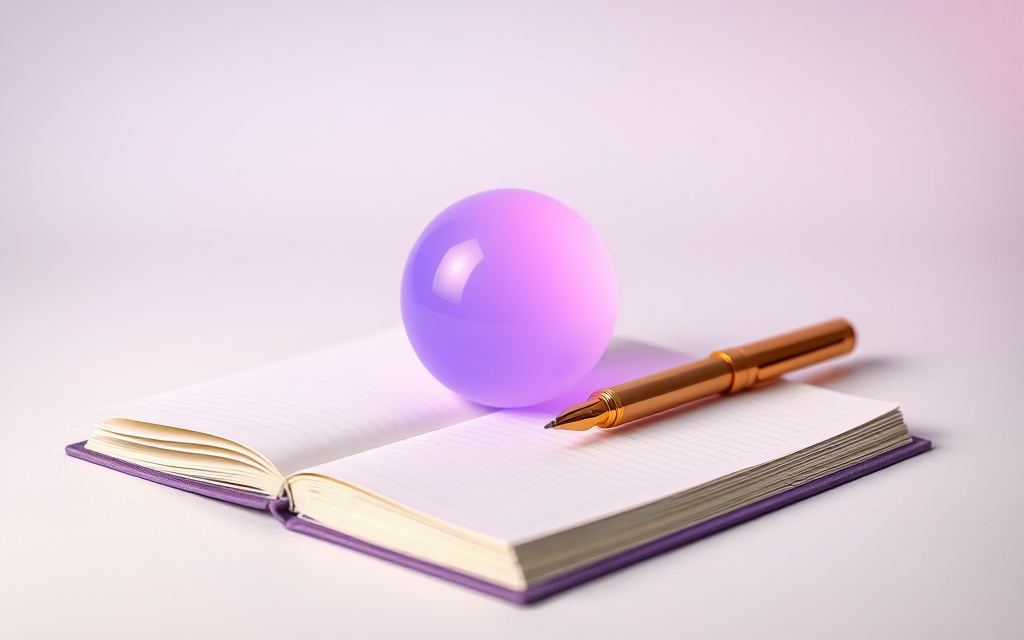 Glowing orb on a notebook — AI drafting