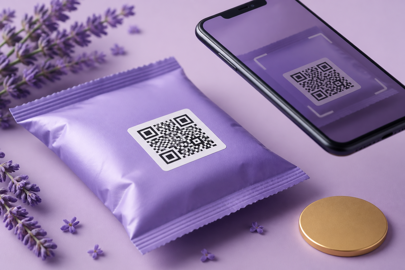 Product pack with QR code being scanned