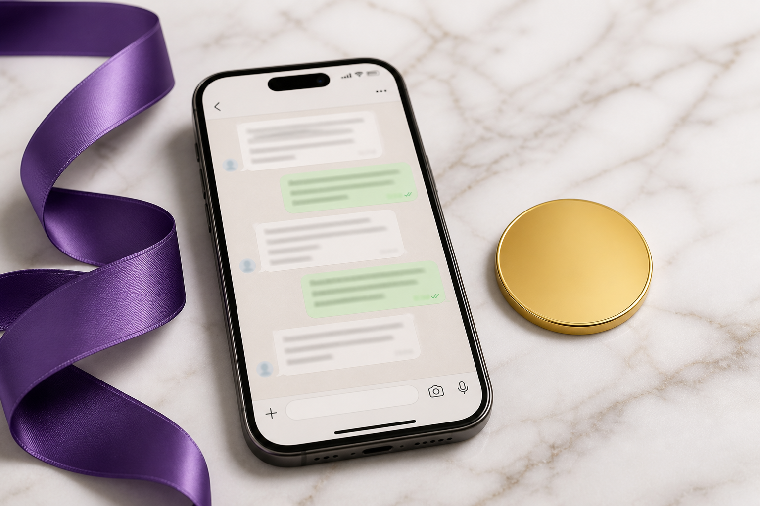Phone showing a WhatsApp-style loyalty chat
